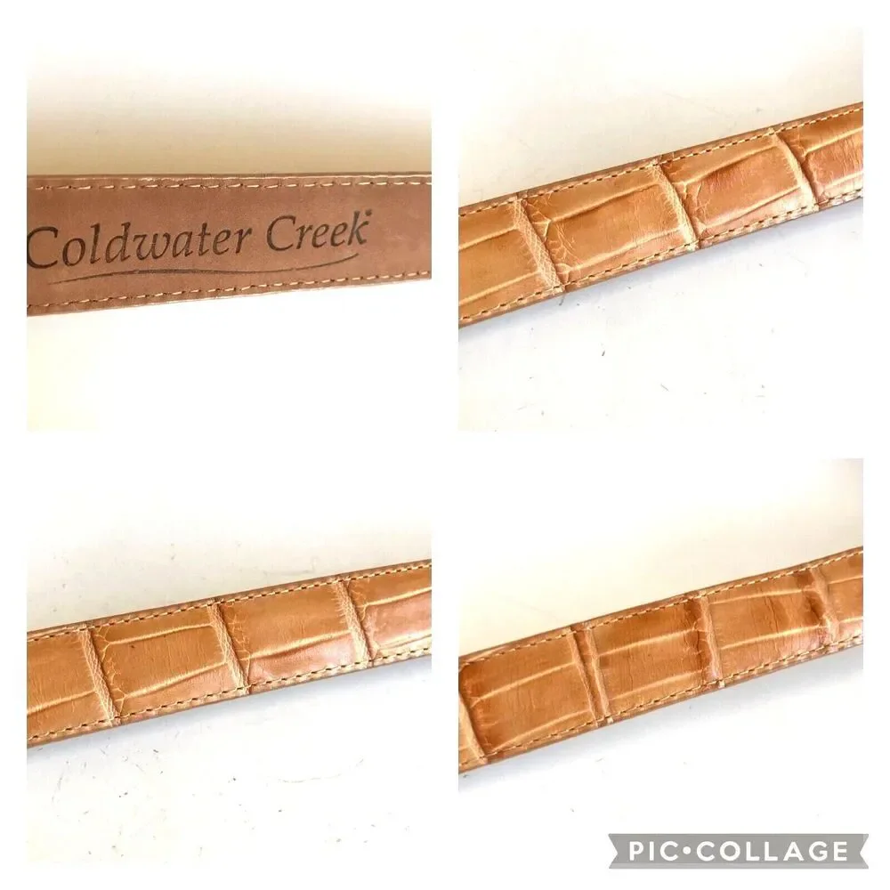 Vtg Coldwater Creek Croc Leather Western Belt Beige Tan Womens Size M L 32-36